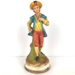 VTG MCM Borghese Chalkware Boy Figurine 8.5" Plaster Country Decor Colorful